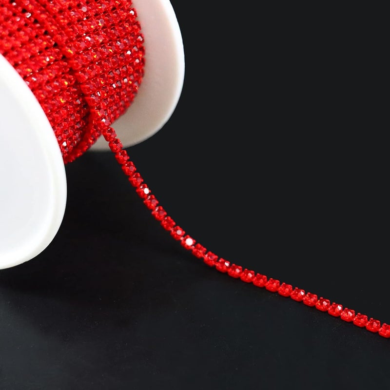 Rytenz 10 Yards 2 MM Rhinestone Chain Trim Crystal Rhinestone Close Chain Trim Shiny for Sewing Crafts, DIY Decoration, Jewelry, Clothing, Shoes (Red-2) - Image 4